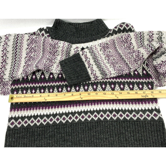 Cleo + Wolf Fair Isle Sweater Womens XS Cropped Gray Purple White Wool Blend - Picture 7 of 11